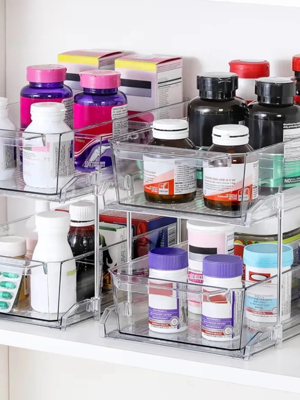 NEW! Set of 2 : Clear Stackable Drawer Storage Organizer